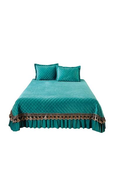 JOJO HOME Bedspread and 2 Pillowcases, Velvet, 2 Persons, 3 Pieces, Uni, 220x240cm, Turquoise