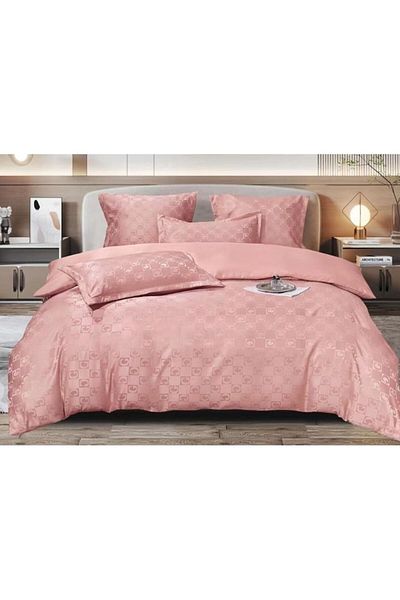 OEM Lenjerie de pat dublu, Jacquard, 6 piese, cu elastic, 180x200 cm, roz prăfuit