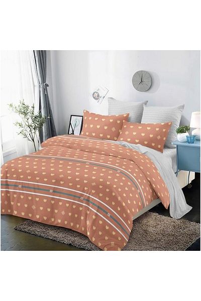 OEM Bed Linen Set, Elastic Fitted Sheet, Finet, 6 Pieces, Double, Heart Print, 180x200cm, Multicolor