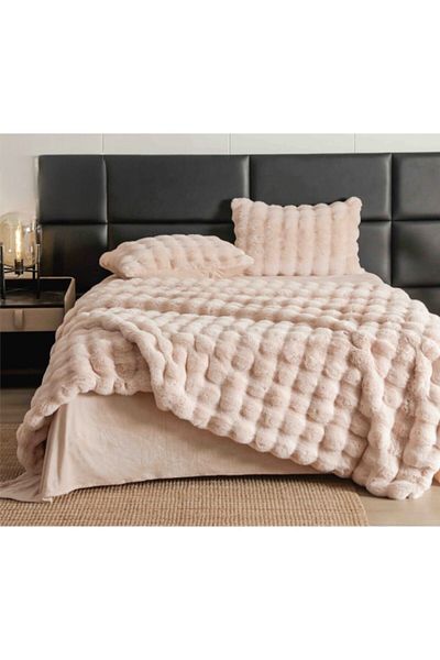 JOJO HOME Double Bedding Set, Jojo Home, Artificial Rabbit Fur, Pink, 6 Pieces, 2 People, 230x250cm