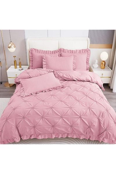 OEM Embroidered double bed linen, Finet, Plain, 4 pieces, 2 persons, Powder Pink