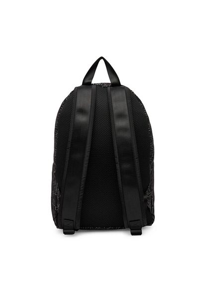 EA7 Unisex Front Zipper Pocket Detail Black Backpack with Brand Texts Everywhere Pattern 7X000001 Af10465-