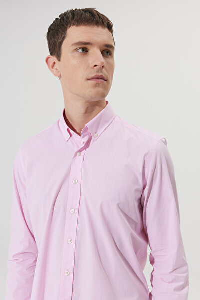AC&Co / Altınyıldız Classics Men's Pink Slim Fit Slim Fit Button Collar 100% Cotton Patterned Shirt