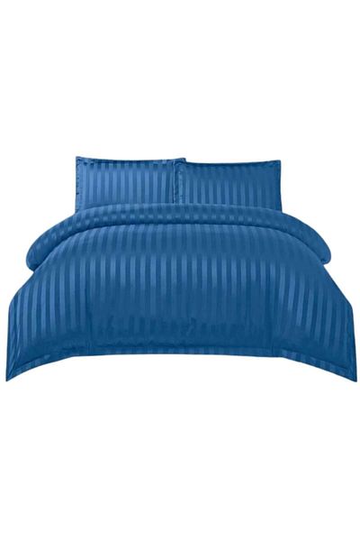 OEM Lenjerie de Pat, Cearsaf cu Elastic, Finet Tip Damasc, 4 piese, Uni, 180x200cm, Albastru