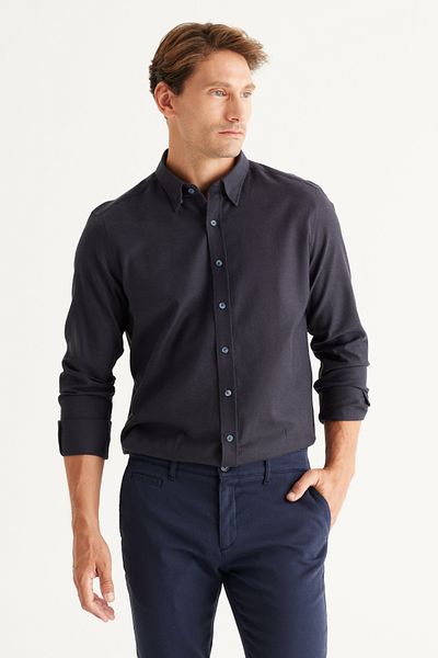 AC&Co / Altınyıldız Classics Ανδρικό πουκάμισο με 100% βαμβακερό γιακά με κρυφό κουμπιά με στενή εφαρμογή