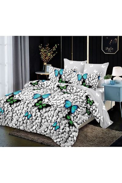 OEM Lenjerie de Pat, Finet, 4 piese, 1 persoana, 160x200cm, Imprimeu Fluturi Colorati, Multicolor
