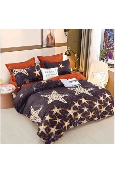 OEM Reversible Bed Linen Set, Elasticated Sheet, Finet Stars, Single, 4 Pieces, 140x200cm, Multicolor