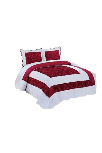 OEM Cuvertură și 2 fețe de pernă, Catifea Lux, 3 piese, 2 persoane, 230x250cm, Roșu-Alb