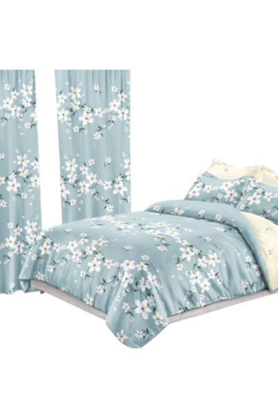 OEM Set dormitor elegant, lenjerie de pat și perdele, 8 piese, Finet, imprime...