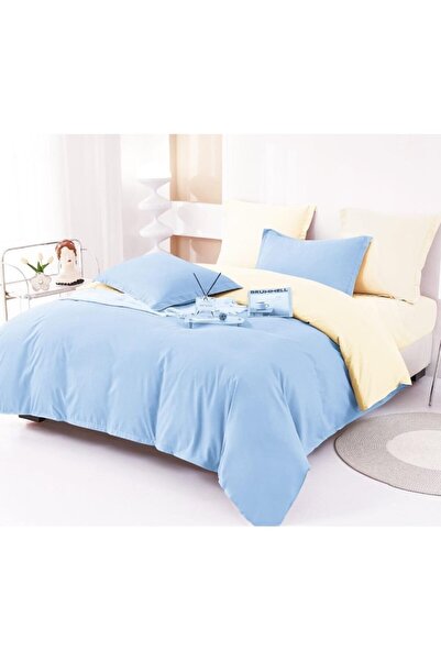 OEM Lenjerie de pat, bicoloră, Finet, 6 bucăți, 230x250cm, crem-albastru deschis