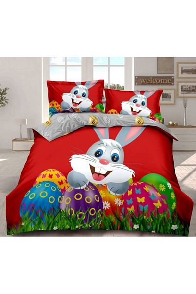 OEM Bed Linen Set, Finet, 4 pieces, Double, 230x250 cm, Happy Easter Print M14, Multicolor