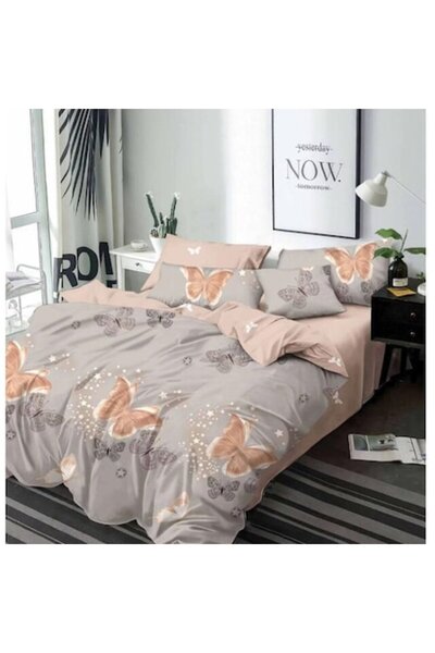 OEM Lenjerie de pat dubla, 6 piese, 2 persoane, 245x250 cm, Imprimeu fluturi, multicolor
