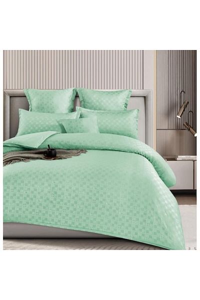 OEM Double Bed Linen, Checkered Model, Finet, 6 Pieces, 2 Persons, Uni, 180x200cm, Mint Green