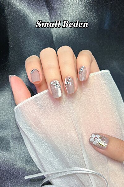 Easy Beauty SMALL Beden Çiçek Desenli Kısa Küt 10 Adet Takma Tırnak Seti T050