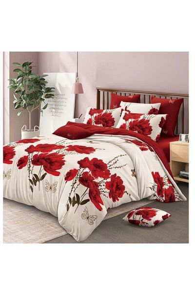 OEM Double Bed Linen, 6 Pieces, 2 Persons, 245x250 cm, Poppy Print, Multicolor