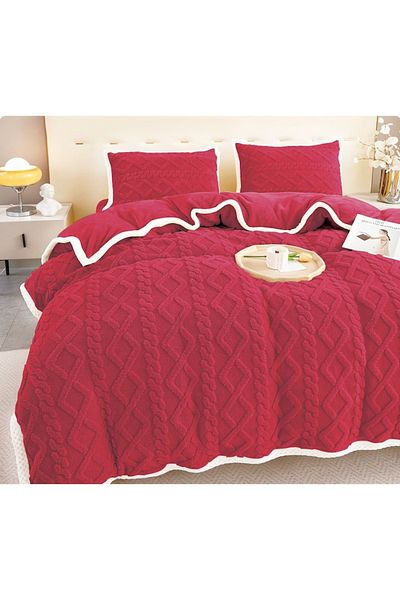 OEM Lenjerie de pat, 4 piese, 2 persoane, 220x230 cm, rosu