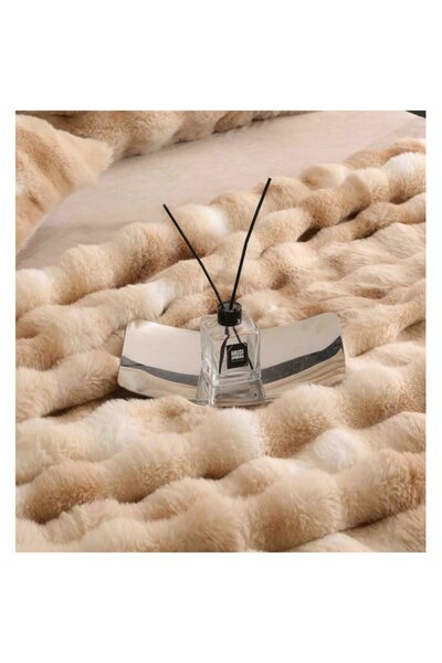 JOJO HOME Double bed linen, faux rabbit fur, gradient, 6 pieces, 2 persons, 230x250cm, cream-