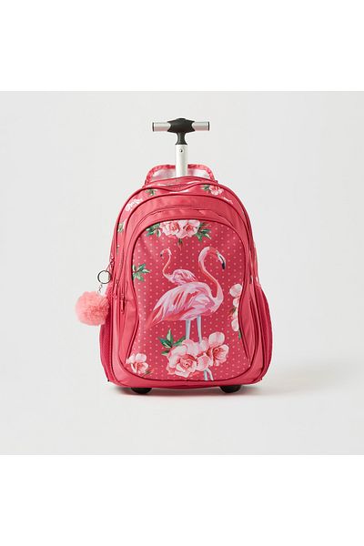 Juniors 3-Piece All-Over Flamingo Print Trolley Backpack Set - 18 inches