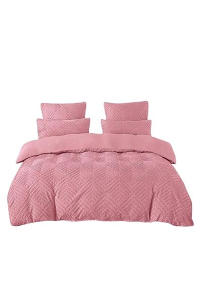 OEM Double Bed Sheet, Velvet Grofat Romburi, 6 Pieces, 2 Persons, Uni, 230x250cm, Pink