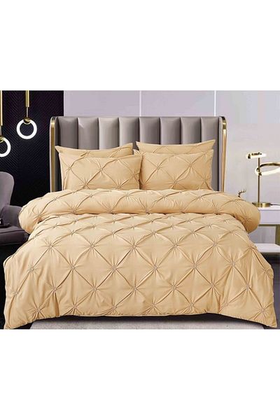 Pucioasa Double Bed Linen Set, Pucioasa, Uni, Embroidered Pleats Model, 6 Pieces, Finet, 230x250cm, Coffee wi