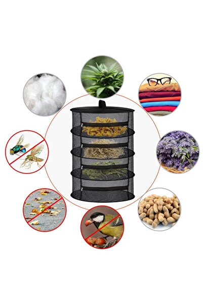 TİNEKE HOME 4 Katlı Fermuarlı Meyve Sebze Kurutma Filesi | Katlanabilir Doğal Kurutma Sepeti SİYAH