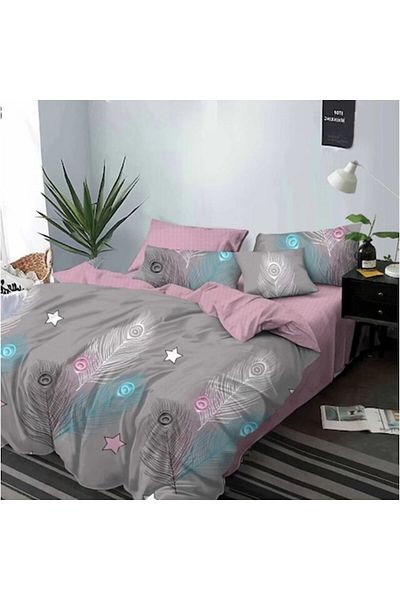 OEM Double Bed Linen, 6 Pieces, Multicolor with Feather and Star Prints