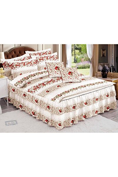 OEM Double Bedding Set with Ruffles, 6 Pieces, Floral Pattern, 270x245cm, Multicolor
