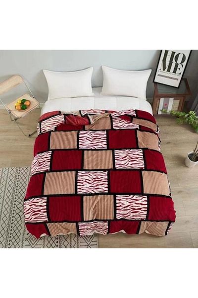 OEM Cocolino Blanket, 2 Persons, 200x230cm, Patterned Squares, Bordeaux-Beige
