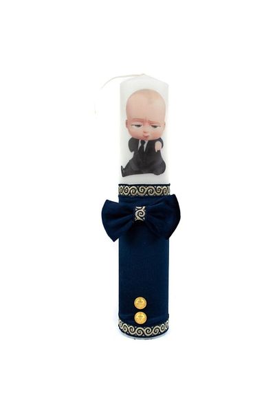 OEM Lumânare de botez, Baby Boss, panglică de catifea, 35x7cm, bleumarin