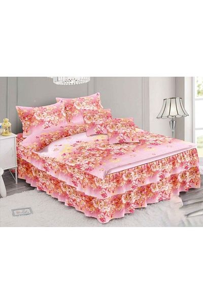OEM Double Bed Linen, Ruffled Sheet, Spring, Pink Flower Print, 6 Pieces, 2 Persons, Finet, 200x230cm
