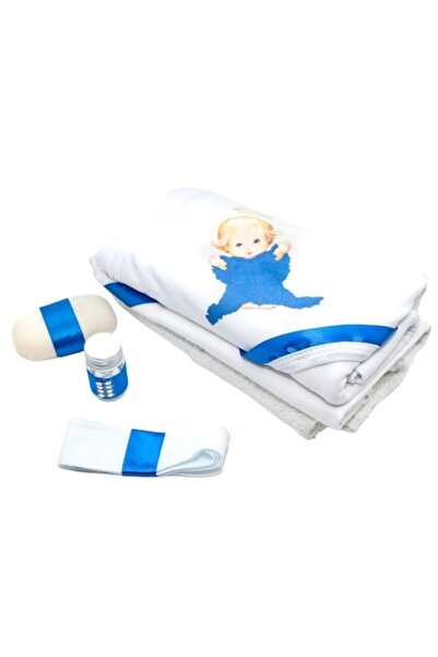 OEM Trusou Botez Baieti, 6 piese, Radacini si Aripi, Inger, Alb-Albastru