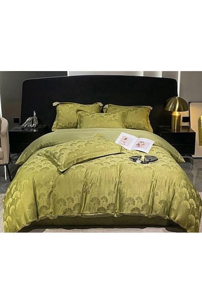 OEM Lenjerie de pat dublu, Jacquard, 6 piese, cu elastic, 180x200 cm, verde