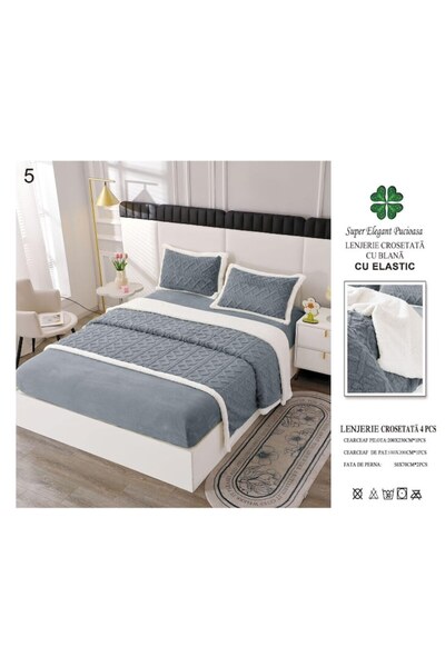 OEM Lenjerie cu blanita, model tricotat cu elastic, 180x200 cm, gri-albastrui