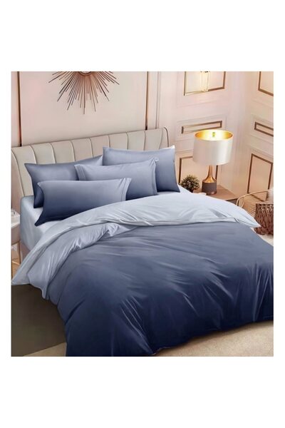 OEM Double bed linen set, 6 pieces, 2 persons, 240x250cm, satin cotton, faded, navy blue