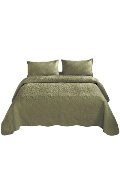 OEM Double Bedspread and 2 Pillowcases, Grofat Model, Uni, 3 Pieces, 2 Persons, 230x250cm, Kaki