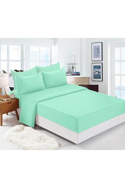 OEM Lenjerie de pat, 6 piese, 2 persoane, 180x200cm, Damasc Finetat, Uni, Verde Ou de Rata
