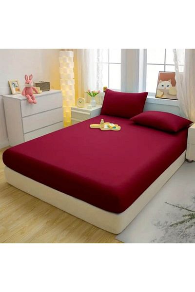 OEM Husa de pat, Uni, 3 piese, 2 persoane, Microfibra, 180x200cm, Bordo