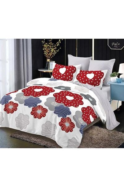 OEM Lenjerie de pat, Cearceaf cu Elastic, Finet, 6 piese, 2 persoane, Desen Flori, 180x200cm, Multicolor