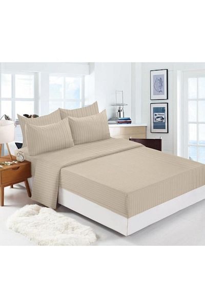 OEM Lenjerie de pat, 6 piese, 2 persoane, 180x200cm, Damasc Finetat, Uni, Cafea cu Lapte