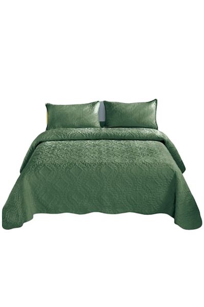 OEM Double Bedspread with 2 Pillowcases, Grofat Model, Uni, 3 Pieces, 230x250cm, Verde Tuborg