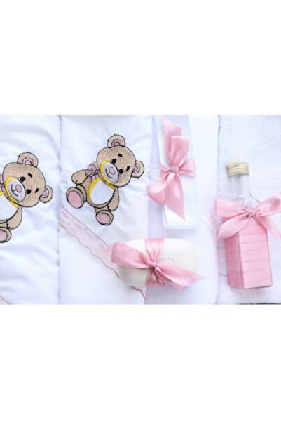 OEM Trusou Botez, 7 piese, Model Brodat, Sweet Bear, Alb-Roz