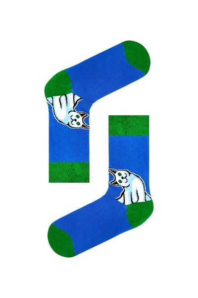 CARNAVAL SOCKS Șosete albastre cu model de pisică albă