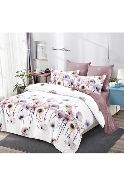 OEM Double Bed Linen, Pastel Flower Print, Reversible, 6 Pieces, 180x200 cm, Finet, Multicolor