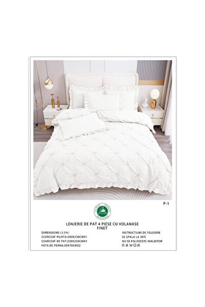 OEM Embroidered double bed linen, Finet, Plain, 4 pieces, 2 persons, 230x250cm, White