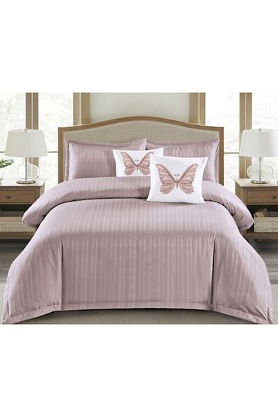 OEM Set de lenjerie de pat dublă, Spring, Damask, 2 persoane, 6 piese, 180x200cm, alb-liliac