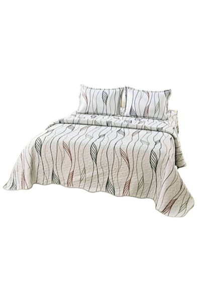 OEM Cuvertura de pat, Microfibra, 3 piese, 2 persoane, 220x240cm, Imprimeu Abstract Valuri, Multicolor