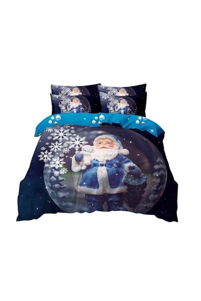 OEM Lenjerie de pat, Finet, Imprimeu Festiv Craciun, Santa Claus, 6 piese, 2 persoane, 240x250cm, Multic