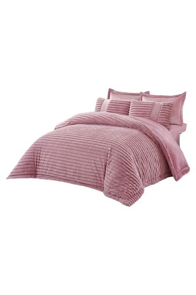 JOJO HOME Double Bed Sheet Jojo Home Artificial Rabbit Fur Velvet, Uni, 6 pieces, 2 persons, 180x200cm, Pink