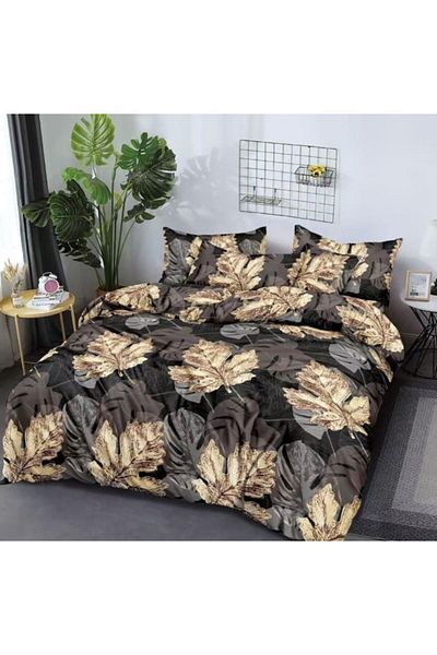 OEM Double Bed Linen Set, 6 Pieces, 2 People, 220x235cm, Finet, Autumn Leaves Print, Multicolor