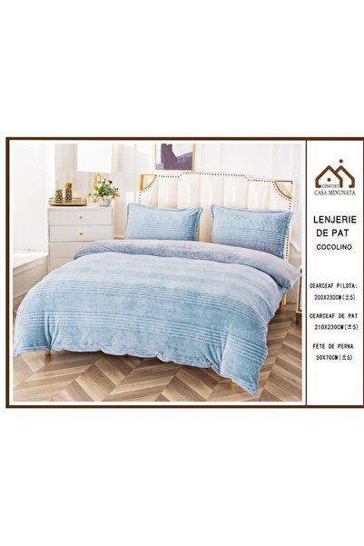 OEM Lenjerie de Pat, Cocolino, 4 Piese, 2 persoane, 210x230cm, Uni, Blue Sky